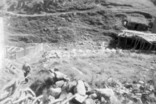 687: Joseph Kerrivan at front left. His cellar in the background. At Margarees Cove, Red Island.  (circa 1950-1960) [courtesy of Jenny (Kerrivan) Harvie]  - Son of John Kerrivan &amp;amp; Mary Anne Bavis, married Anne Green &amp;amp; Elizabeth Judge